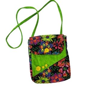 Fabric Floral Print Crossbody Purse Boho Garden Fairy Multicolor Handmade Purse